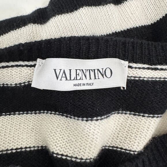 Valentino Off White & Black Horizontal Stripe Open Back Satin Shoulder Tie Top L - Picture 11 of 16